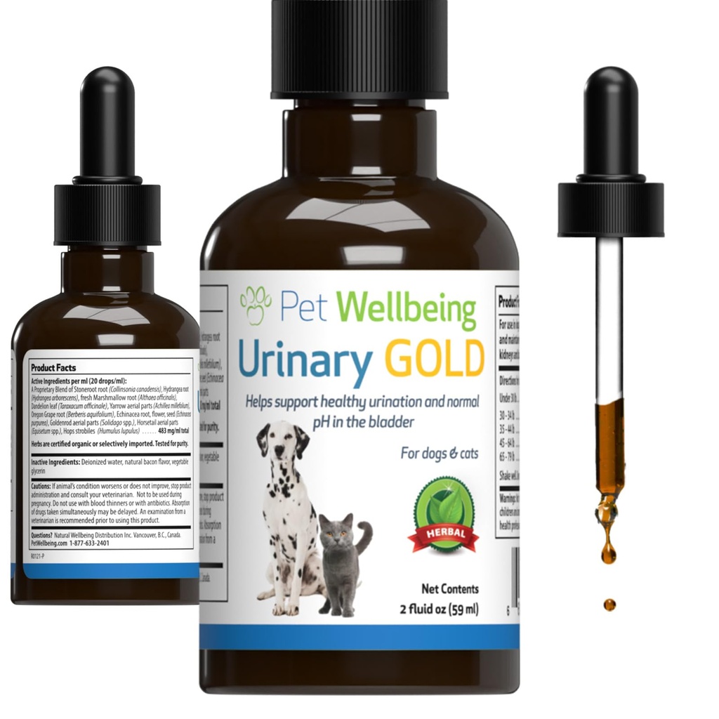 Pet Wellbeing Urinary Gold για γάτες - Vet-Formulated Multi-Herb Urinary Tract Support - Feline Bladder Health & Urinary System Wellness - Holistic Cat Supplement - Liquid Formula 2 oz (59ml)