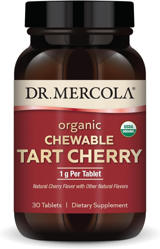 Dr. Mercola Organic Chewable Tart Cherry, 30 σέρβις (30 κάψουλες), Μη ΓΤΟ, Χωρίς γλουτένη, Χωρίς σόγια