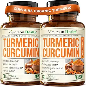 Turmeric Curcumin Supplement with Black Pepper Extract - Υψηλής ισχύος οργανική κουρκουμάς 1200mg & 95% Κουρκουμινοειδή για Κοινή & Πεπτική Υγεία - Κοινό συμπλήρωμα υποστήριξης - 60 κάψουλες Curcuma - 2 Pack