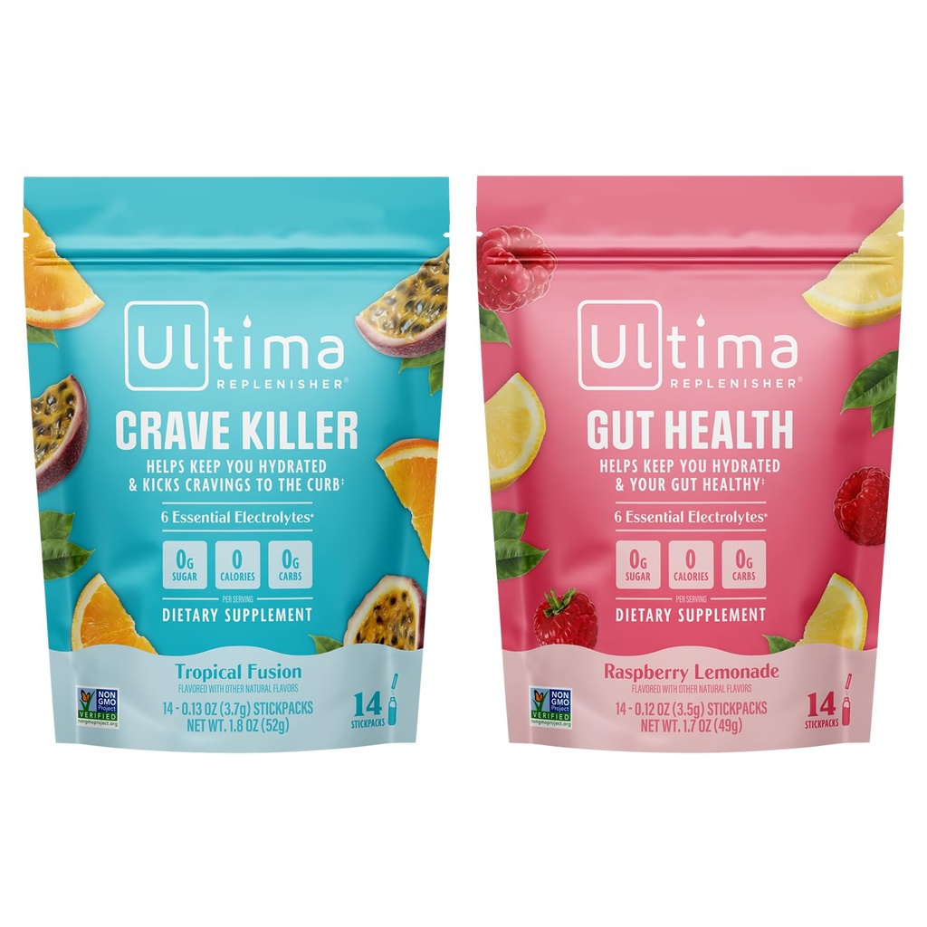 Ultima Replenisher Ηλεκτρολύτης Σκόνη Mix Bundle – Χωρίς ζάχαρη – Crave Killer and Gut Health, 14 Stickpacks – 6 Ηλεκτρολύτες και Ορυκτά – Keto Friendly, Vegan, Non-GMO