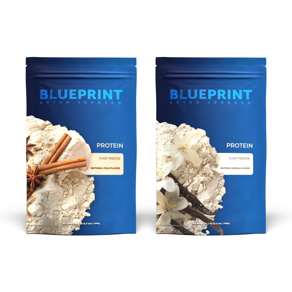 Blueprint Bryan Johnson Hemp Protein - 27G Plant Protein - Vanilla (15 Servings) + Chai (15 Servings)