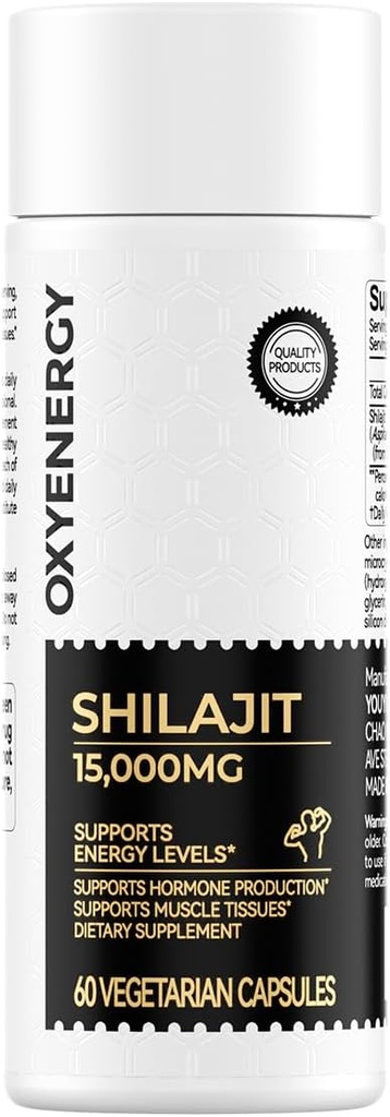 Κάψουλες OxyEnergy Shilajit για άνδρες και γυναίκες, Καθαρή Shilajit Ιμαλαΐων 15.000mg, Stamina & ανοσοποιητική υποστήριξη, 60 κάψουλες χορτοφάγων