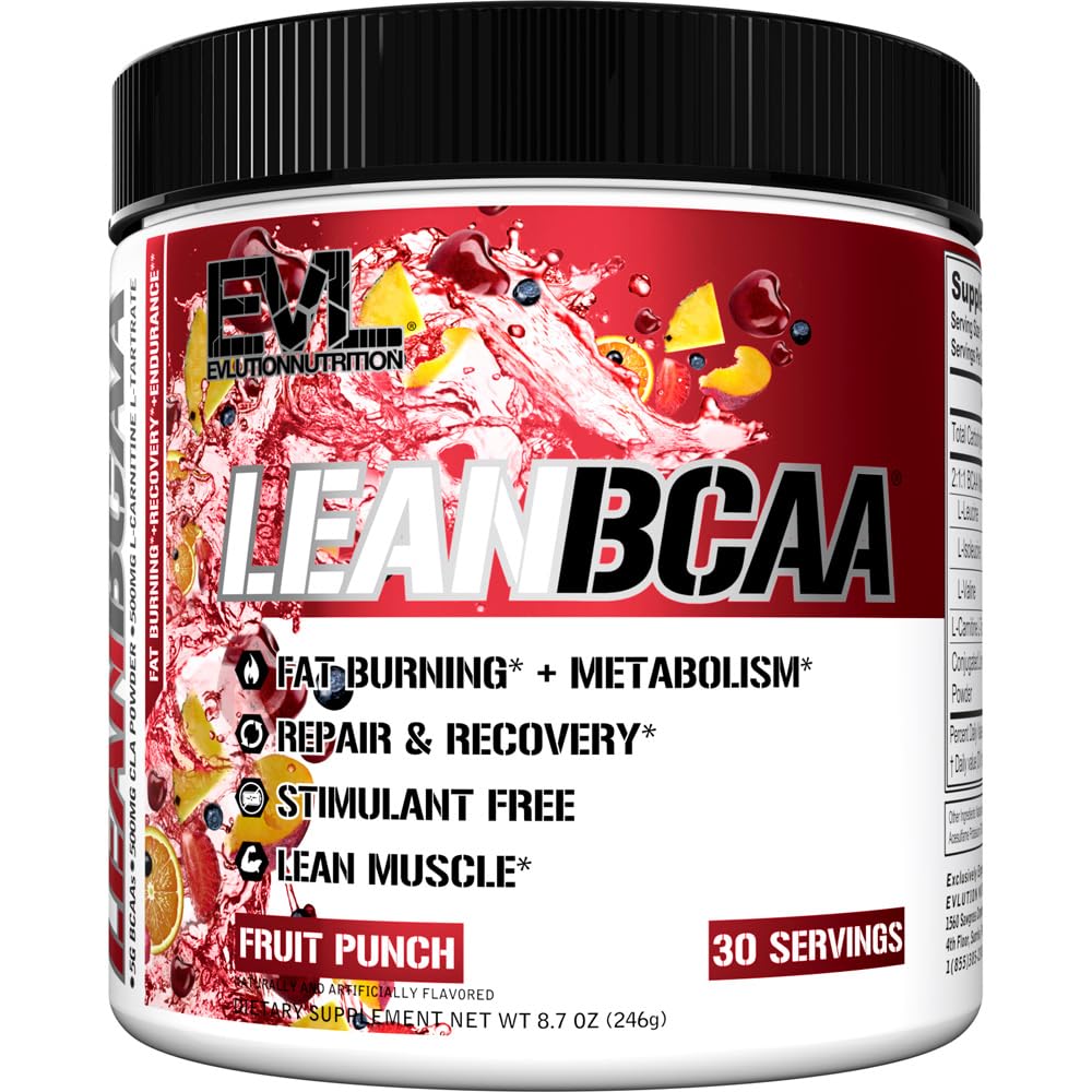 Simulant Free Lean BCAA Powder - Evlution Nutrition BCAAs Amino Acids Powder with CLA Carnitine and 2:1:1 Διακλαδισμένη Αλυσίδα Amino Acids Υποστηρίζει την αποκατάσταση μυών λίπος κάψιμο και μεταβολισμό - Punch φρούτων