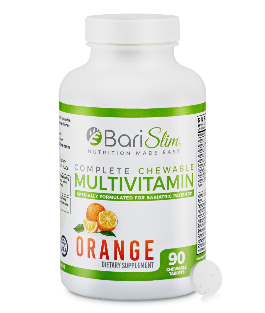 Barislim Πλήρης Μασώμενα Πολυβιταμινούχα Δισκία Bariatric - 45 mg Σιδήρου Βαριατρική Βιταμίνη & Συμπλήρωμα για Μετα-Βαριατρική Χειρουργική Συμπεριλαμβανομένης της Γαστρικής Παρακαμπτήριο & Μανίκι - Νοστιμότατο & Βολικό Πορτοκαλί