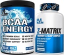 Evlution ZMatrix Magnesium and Zinc Post Workout Supplement (60 Servings) Plus Replenishing BCAAs Amino Acids Powder for Pre & Post Workout (Blue Raz, 30 Servings)