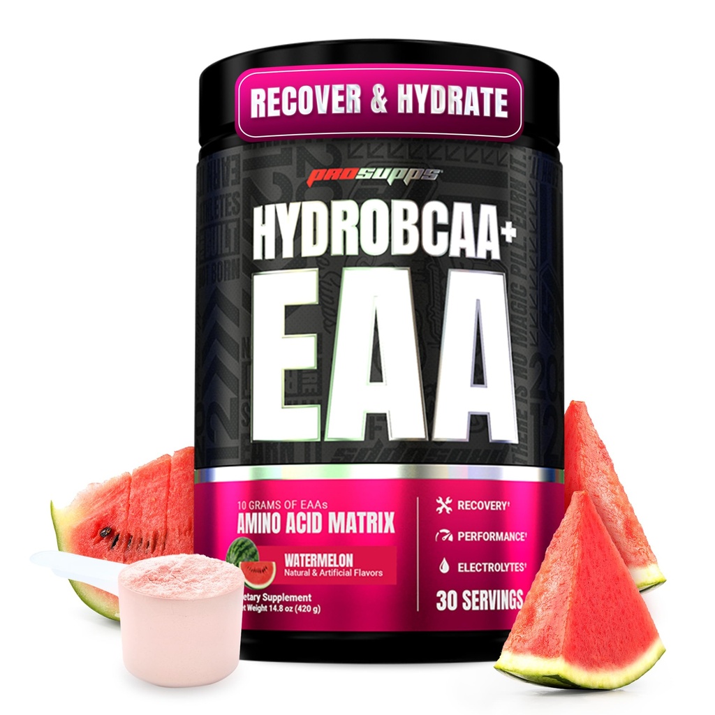 ProSupps HydroBCAA Essential Amino Acids Powder, Watermelon - Συμπλήρωμα προπόνησης με BCAA, EAA & Ηλεκτρολύτες για την ενυδάτωση και την αποκατάσταση - Διεγέρτης-ελεύθερος, σόγια & γλουτένη-δωρεάν - 30 Σερβιέτες