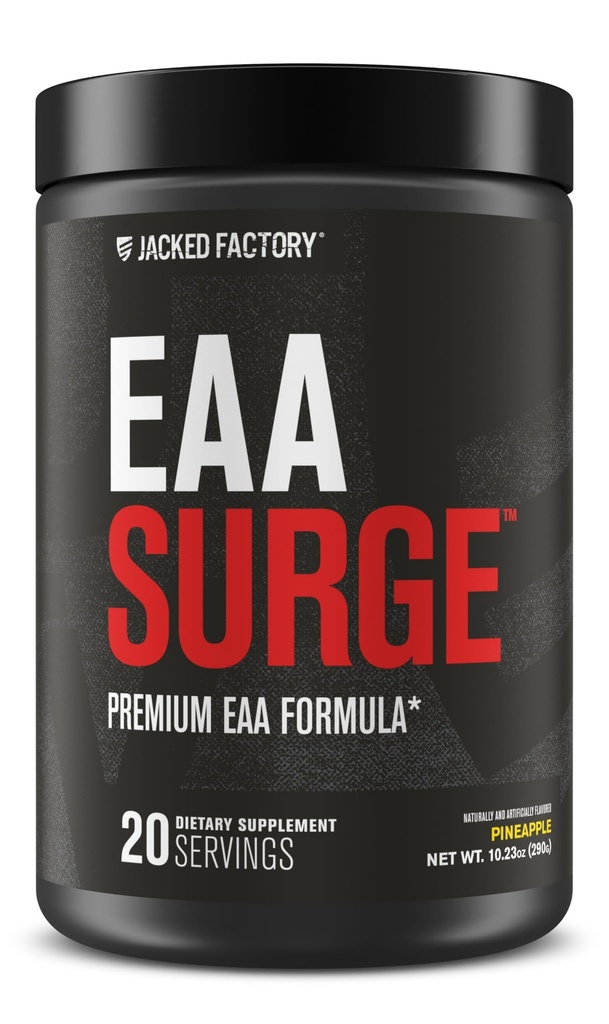 Jacked Factory EAA Surge Essential Amino Acids Powder - EAAS & BCAA Intra Processout Supplement w/L-Citrulline, Taurine, & More for Muscle Building, Strength, Endurance, Recovery - Ανανάς, 20sv