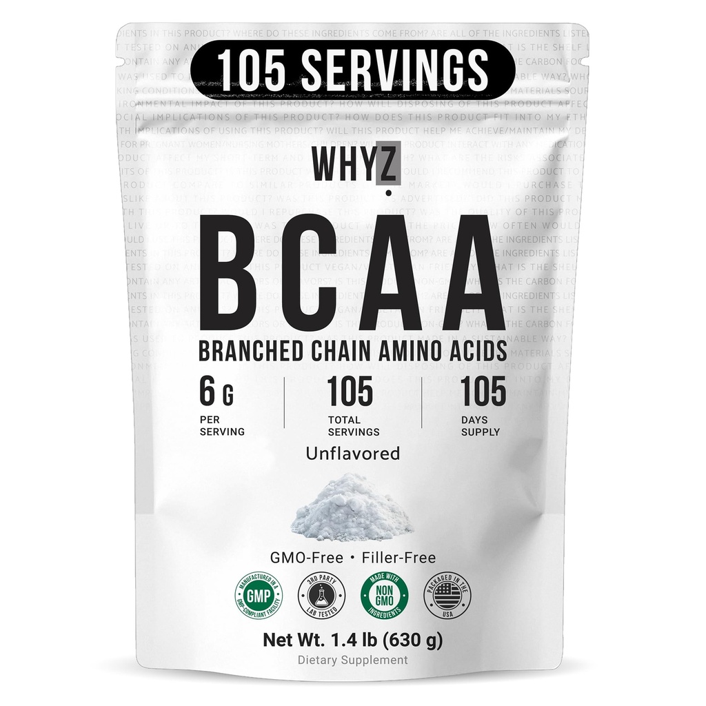 BCAA Powder 2:1:1, Άγευστη διακλαδισμένη αλυσίδα Αμινοξέα για άνδρες και γυναίκες Καθαρή BCAA Energy Powder για ανάμειξη σε ποτά & ανακινεί μη-GMO No-Additives, 105 Υπηρεσίες, 1,4 lb (630g)