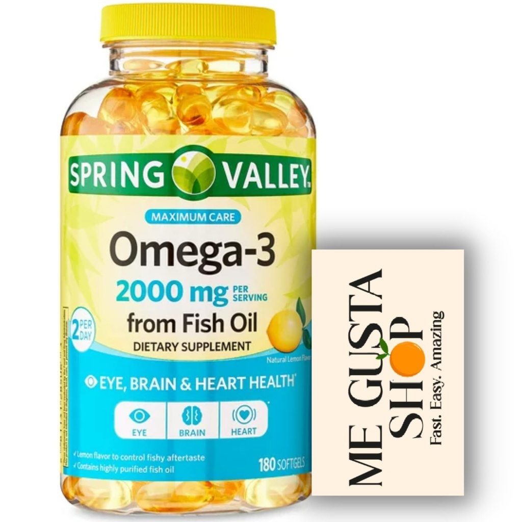 Spring Valley Omega 3 Fish Oil Maximum 2000mg 180 Softgels + me Gusta Sticker