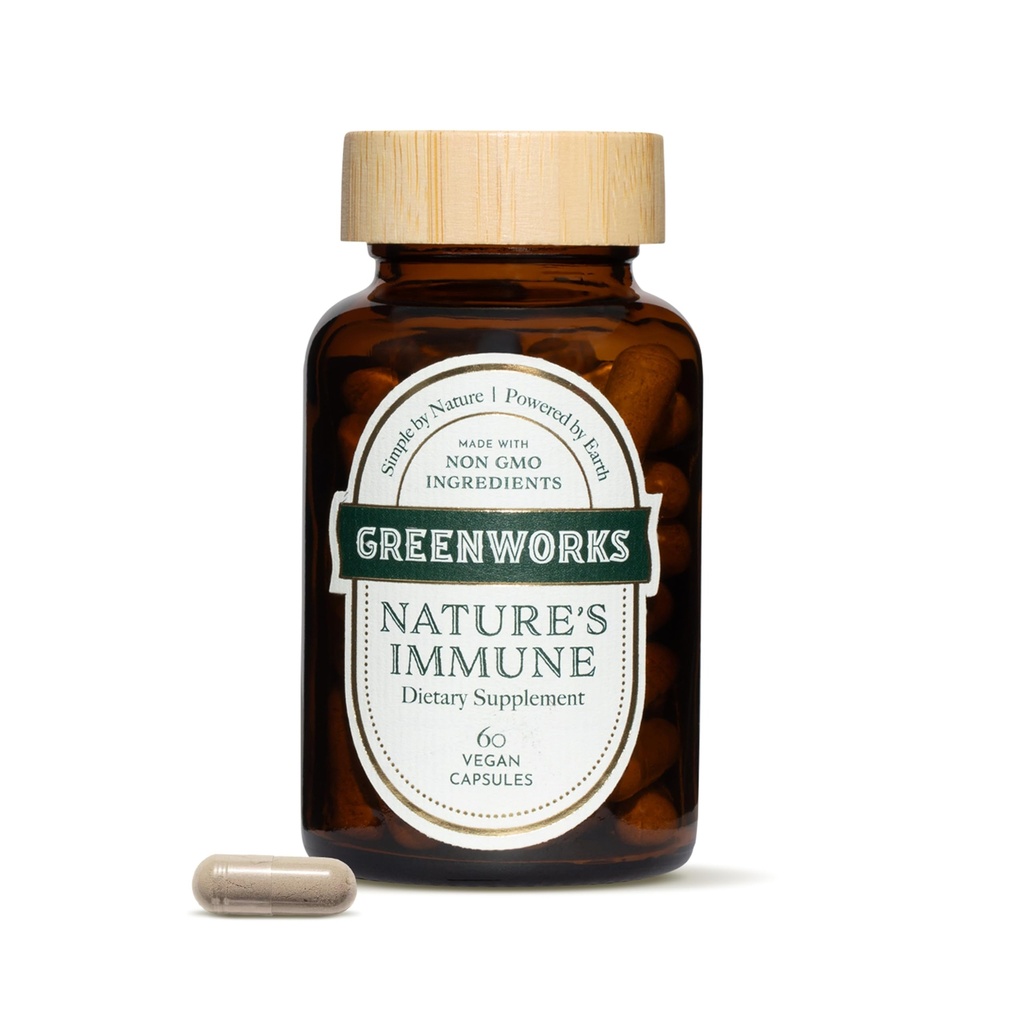 Greenworks Nature's Immune Organic Immune Support Supplement for Adults | Daily Elderberry, Echinacea, Turmeric, Ginger & Mushroom Blend with Turkey Tail, Reishi, Maitake | Vegan, Non-GMO, 60 Capsules