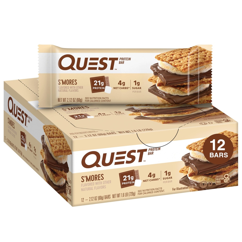 Quest Nutrition S'mores Protein Bars, 21g Protein, 1g Sugar, 4g Net Carb, Χωρίς γλουτένη, Keto Friendly, 12 Count