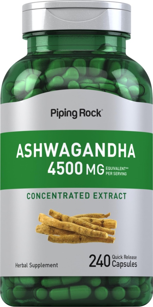 Piping Rock Ashwagandha Supplement | 240 Capsules | Pills for Women and Men | with Black Pepper Extract | Extra Strength Herb Root | Non-GMO & Gluten Free