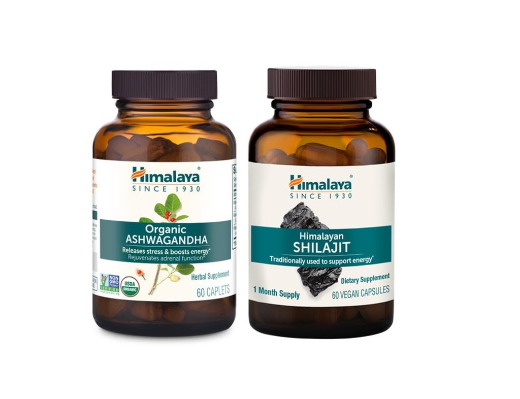Himalaya Organic Ashwagandha and Shilajit Extract, Supplements for Stress Relief & Energy Support, 60 Count (Pack of 2)