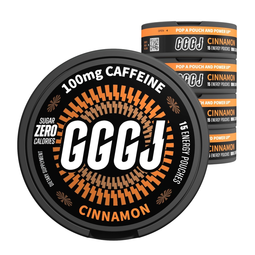 Plant-Based Nootropic Pouches | Energy Pouches with 100mg Caffeine from Natural Tea, Rhodiola Rosea, Alpha GPC, Ashwagandha, L-Theaine - 5 cans of 15 Pouches (Cinnamon)