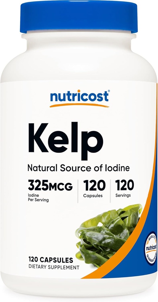 Κάψουλες Nutricost Kelp, 325mcg ιωδίου, 120 κάψουλες, χορτοφάγοι, μη ΓΤΟ και χωρίς γλουτένη