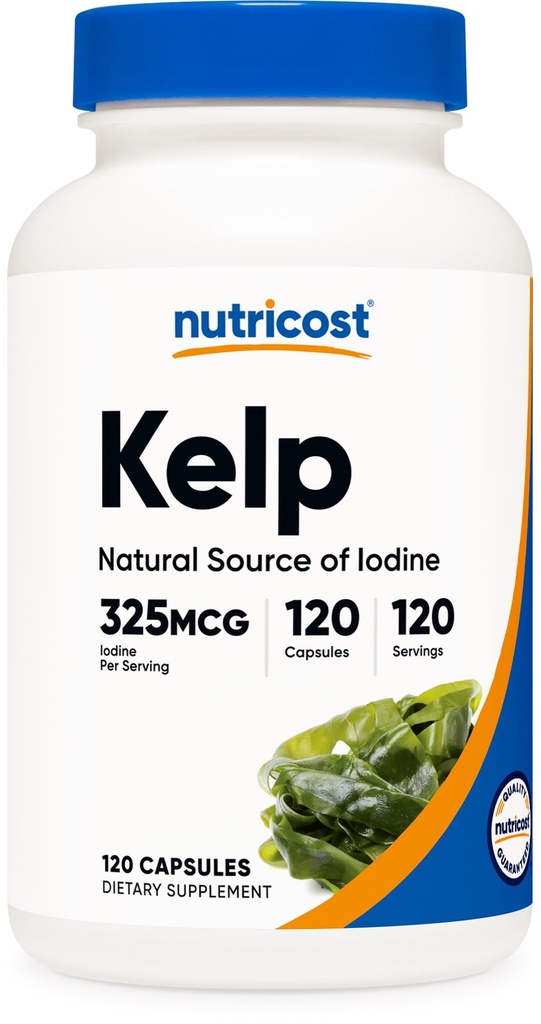 Κάψουλες Nutricost Kelp, 325mcg ιωδίου, 120 κάψουλες, χορτοφάγοι, μη ΓΤΟ και χωρίς γλουτένη