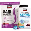 Force Factor Hair Growth Accelerator Soft Chews, Lustriva & Biotin to Promote Thicker, Stronger, Fuller Hair, Hair Growth Vitamins for Women + Amazing Ashwa Complete Calm with KSM-66 Ashwagandha