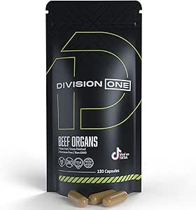 Divisionone Beef Organ Supplement - Primal Blend with Liver, Heart, Kidney, Beef Liver Supplement Grass Fed, Organ Meat Supplements for Humans, Non-GMO, 120 Caps.