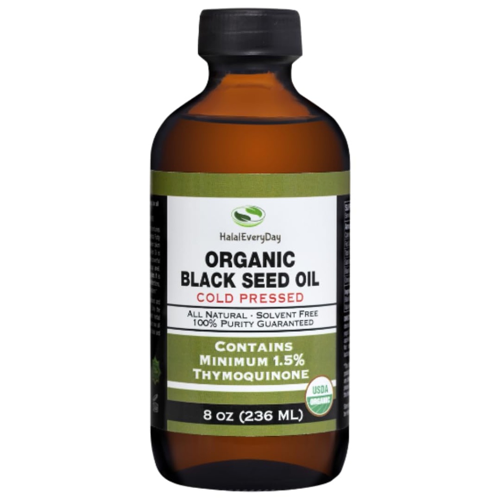Organic Black Seed Oil - USDA Certified Cold Pressed Glass Bottle Πάνω από 1,5% Thymoquinone 3X αντοχή Turkish Black Cumin Nigella Sativa non-GMO 100% Pure Blackseed Oil (8oz Glass Bottle)