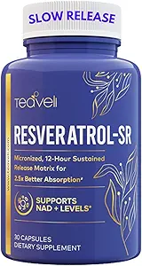Advanced Trans Resveratrol Κάψουλες με 12- ώρες Παρατεταμένη Κυκλοφορία για έως 250% Καλύτερη Βιοδιαθεσιμότητα - NAD Resveratrol συμπλήρωμα με Micronized Resveratol