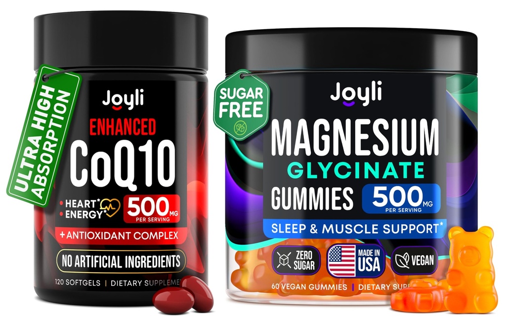 CoQ10 500mg + Magnesium Glycinate Gummies Bundle – High Absorption Coenzyme Q10 120 Softgels & 60 Sugar-Free Sleep Gummies – Heart, Energy & Mood Support – Enhanced Formula, USA Made