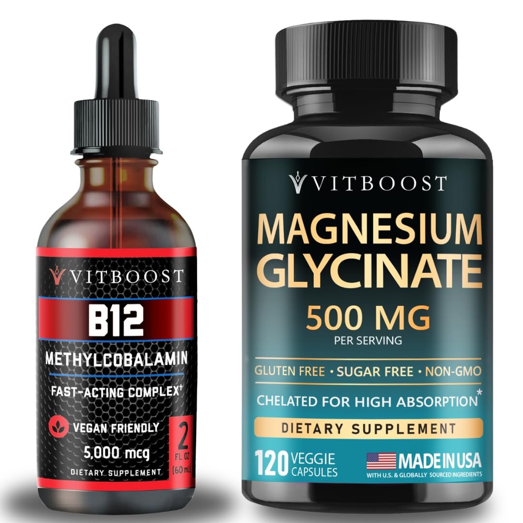 VITBOOST Vegan Liquid B-12 Drops – 60 x 5000 mcg with Magnesium Glycinate 500mg