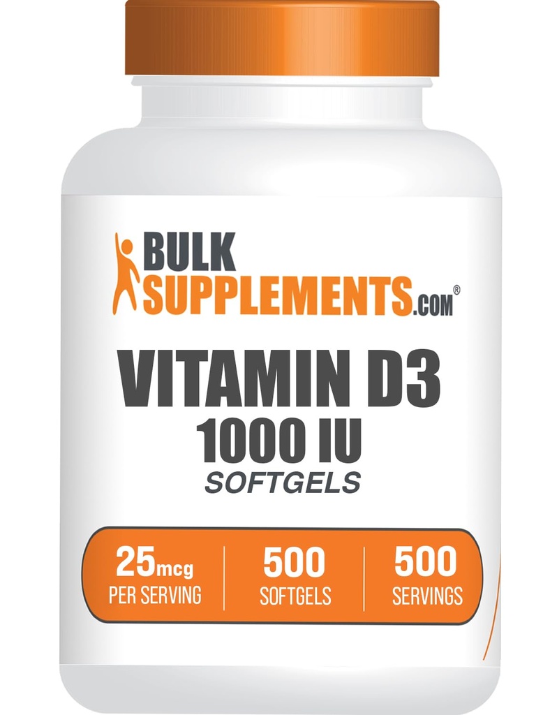BulkSupplements.com Βιταμίνη D3 1000IU Softgels - Cholecalciferol, D3 Supplement, Βιταμίνη D 1000 IU - 1 Βιταμίνη D3 Softgel (25mcg βιταμίνης D) ανά Σερβίρισμα, 500 Count (Pack of 1)