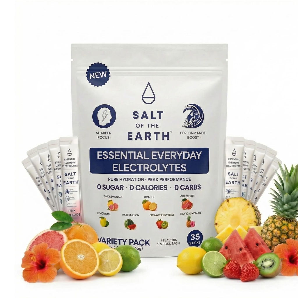 Salt of the Earth Premium Zero-Sugar Electrolyte – Made with Pink Himalayan Salt – Hydration Powder Packets | 7 Flavor Variety Pack | Keto & Paleo Friendly | 5 Sticks Each, 35 Total