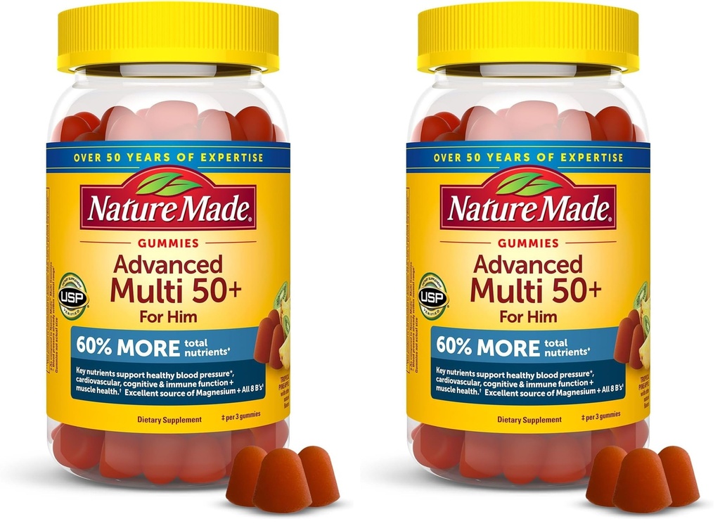 Nature Made Advanced Multivitamin Gummies 50 + for Him, Mens Multivitamins Gummies with Magnesium Citrate, Vitamin D3, Zinc, All 8 B Vitamins, 84 Multi Vitamins, 28 Day Supply,(Pack of 2)
