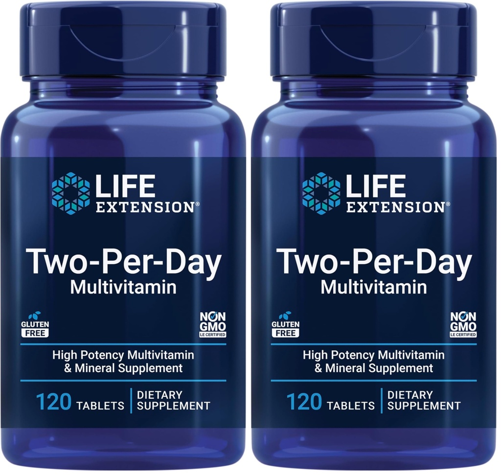 Επέκταση ζωής Δύο-per-Day Υψηλής Ισχύος Multi-Vitamin & Mineral Supplement - Βιταμίνες, Ορυκτά, Εκχυλίσματα φυτών, Quercetin, 5- MTHF Folate & More - Χωρίς γλουτένη - Non-GMO - 120 Tablets (Pack of 2)