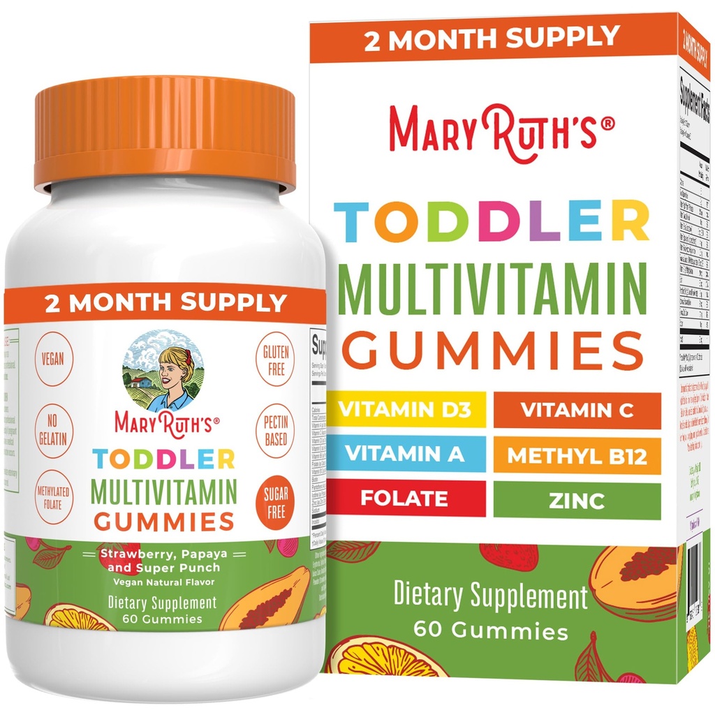 MARYRUTH'S Sugar Free Vitamin Gummies for Kids Age 2 | 2 Month Supply Multivitamin with Vitamin C, D3, Zinc | 1 Gummy Per Day | Toddler Vitamins | Sugar Free | Vegan | Non GMO | 60 Count