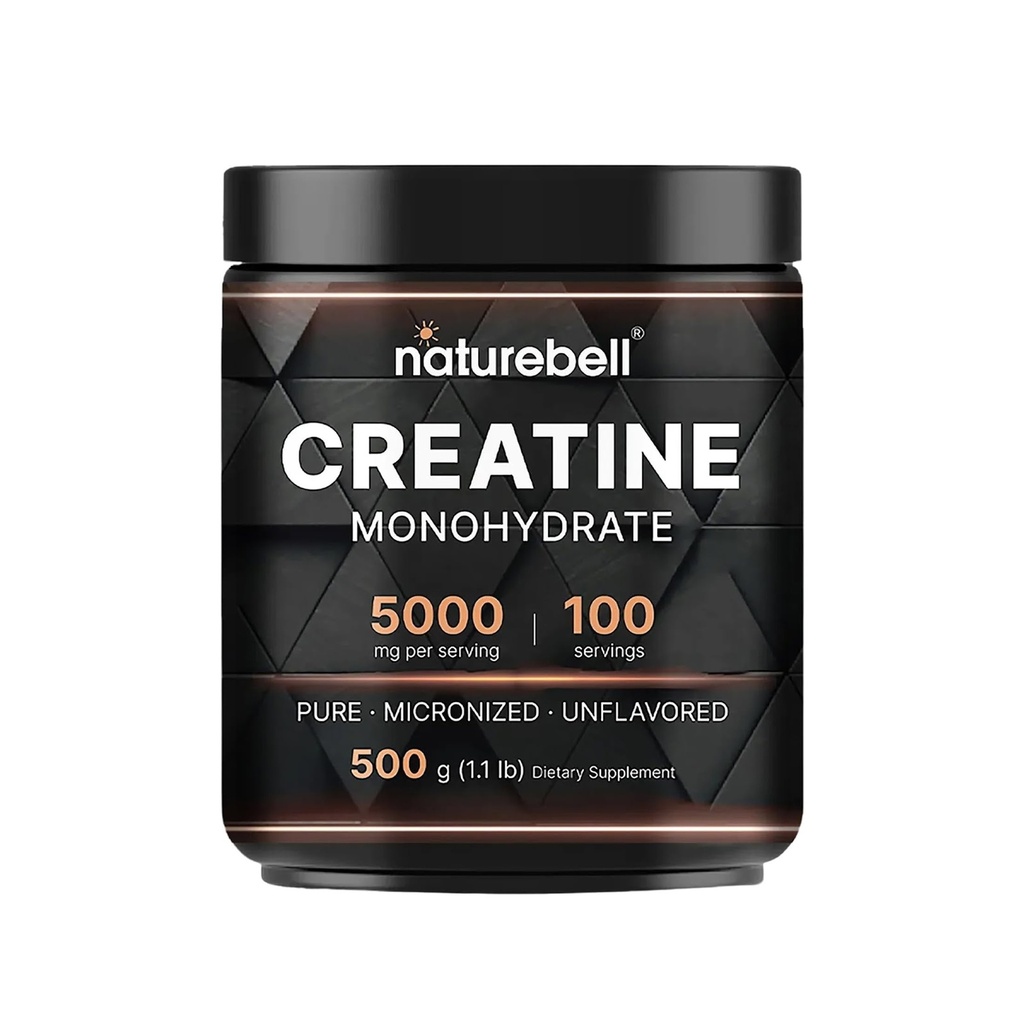NatureBell Creatine Monohydrate Powder - 500g - Μικρονωμένη σκόνη - Παραδίδει 5.000mg Creatine ανά υπηρεσία - Προ-εργασία ή μετά την προπόνηση Υποστήριξη* - Vegan & Keto Friendly - Χωρίς γεύση
