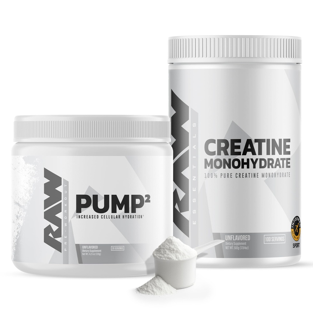 RAW Nutrition Creatine Monohydrate & Unflavored Pre-Workout Powder Bundle