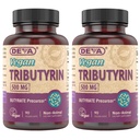 DEVA Vegan Tributyrin συμπλήρωμα - Butyrate Precursor, υποστήριξη φραγμάτων κόκκων, βουτυρικό οξύ, 500 MG κάψουλες Vegan, Leaky Gut support, Digetion, 90 Count (Pack of 2)