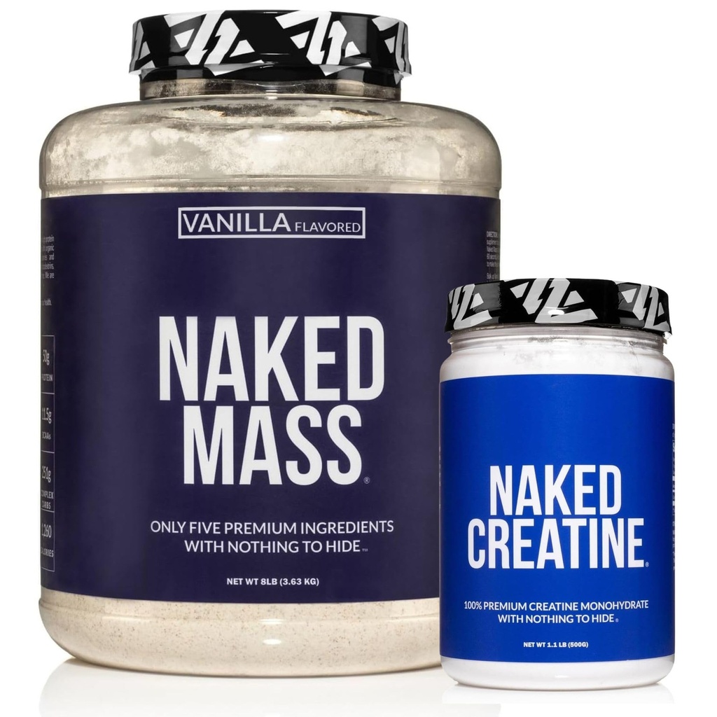 NAKED Vanilla Mass Gainer (8LB Bulk) Creatine Monohydrate 500g (100 Servings) – Non-GMO; Gluten Free; Soy Free; No Fillers; Strength Support