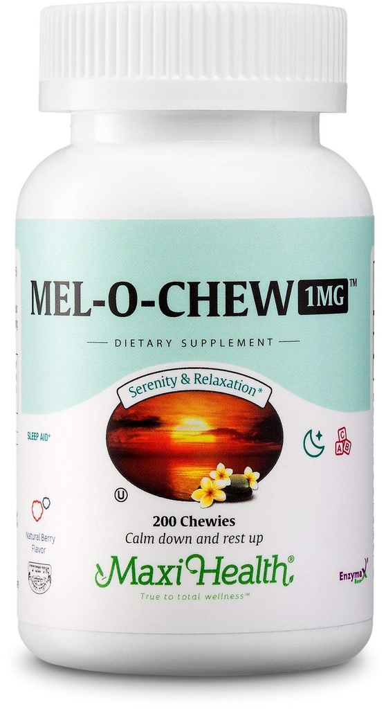 Maxi Health 1mg Μελατονίνη Μασώμενα – Ενήλικες & Παιδιά Μελατονίνη για την ενθάρρυνση του φυσικού ύπνου – Μη-Habit Forming Kosher συμπλήρωμα ύπνου με Enzymax για γρήγορη δράση υποστήριξη (200 Μονάδες)