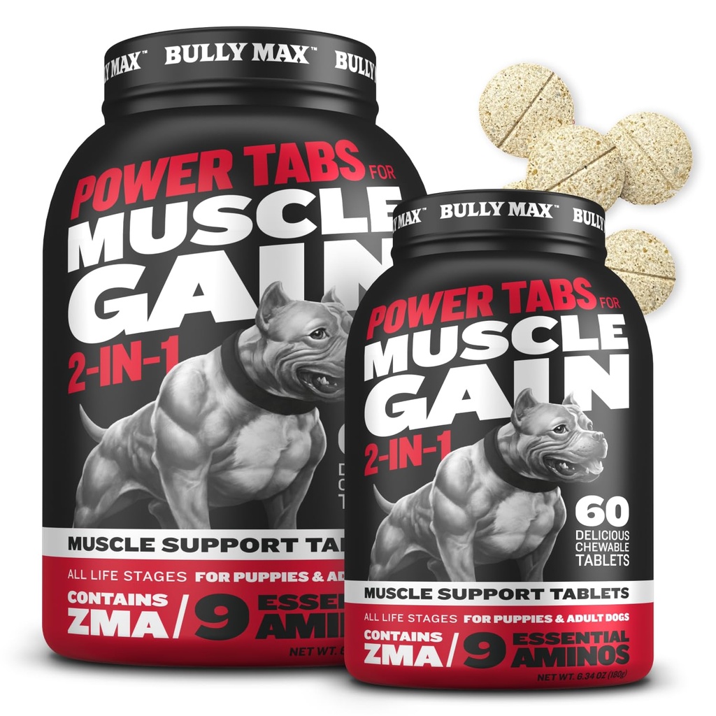 Bully Max 2-in-1 Muscle Builder Chewable Tables for Puppies & Adult Dogs - Βιταμίνες σκύλου & Συμπληρώματα για την αύξηση των μυών - Κυνικό κουτάβι πολυβιταμίνες για όλες τις Φυλές & ηλικίες - 60 Tabs (2 Μπουκάλια)