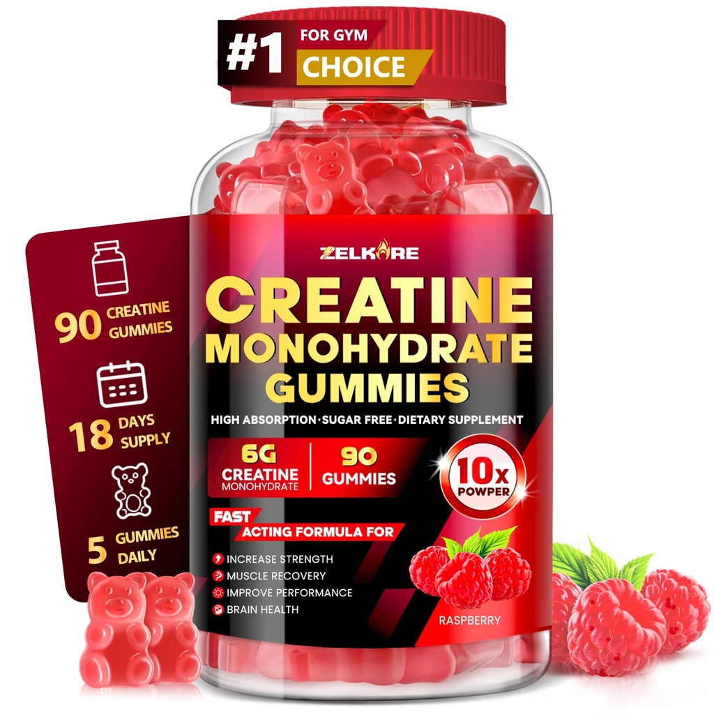 Creatine Monohydrate Gummies 6000mg for Men & Women, Sugar Free Creatine Gummy for Pre & Post Workout, High Absorption Supplement with BCAA, Support Boost Strength, Endurance & Muscle Recovery