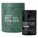 Sports Research® Keto Συσκευασία με μονοένυδρες κάψουλες κρεατίνης και οργανική σκόνη λαδιού MCT - Keto & Vegan MCTs C8, C10 από τις καρύδες