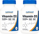 Nutricost Βιταμίνη D3 10.000 IU, 240 μαλακά καπάκια Gel (2 φιάλες)