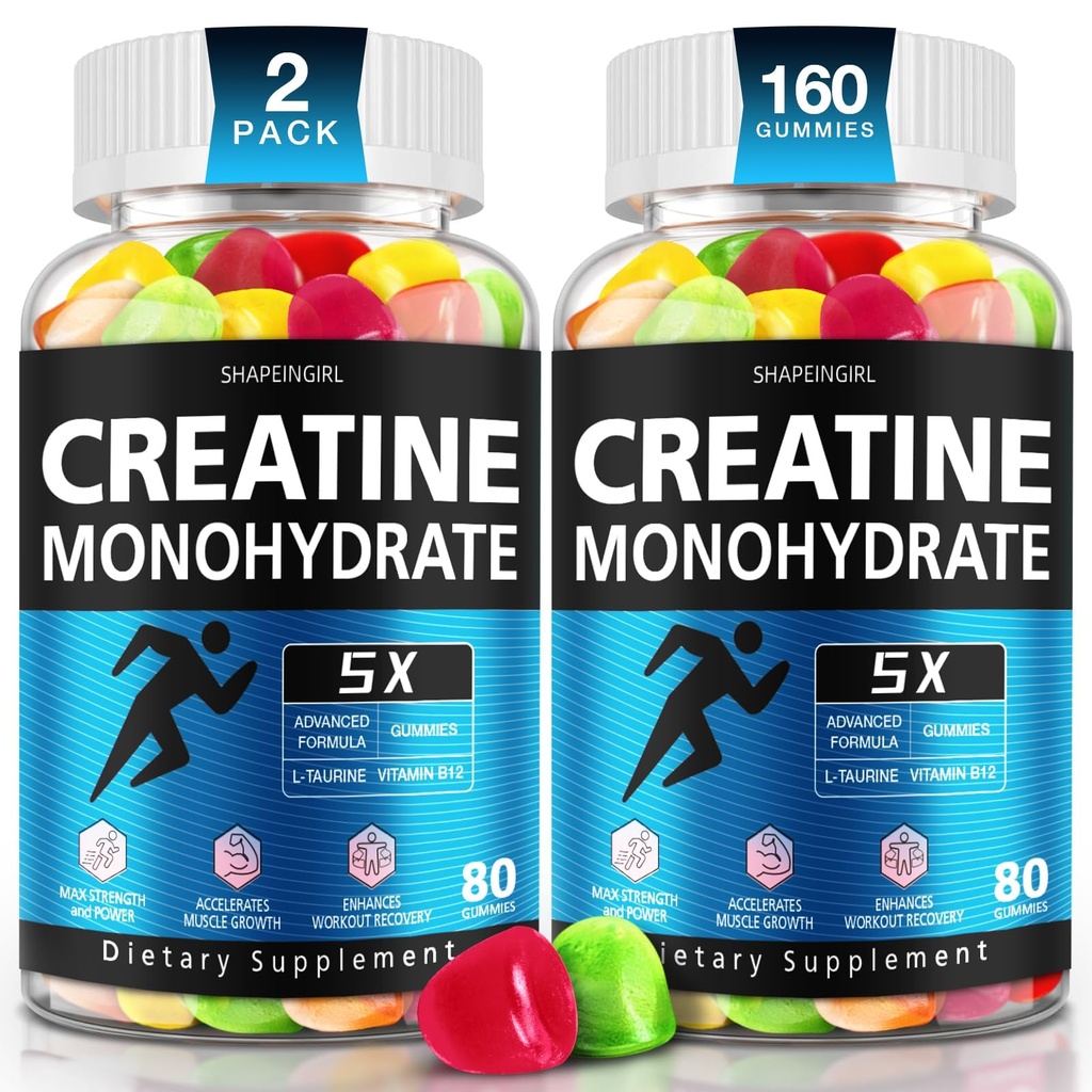Creatine Monohydrate Gummies - Clean Creatine for Women Men for Muscle Strength, Improving Endurance & Post Workout Recovery - Creatine Supplement Mixed Fruit Flavors (160 Gummies)