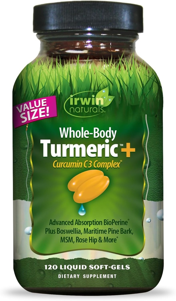 Irwin Naturals Whole-Body Turmeric + Curcumin C3 Complex - 120 Liquid Soft-Gels - with Boswellia, Maritime Pine Bark, MSM & Rose Hip