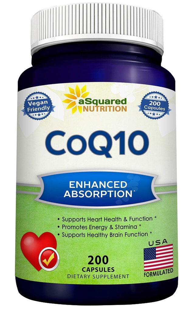 aSquared Nutrition CoQ10 (400mg μέγιστη δύναμη, 200 κάψουλες) - Υψηλή απορρόφηση Συνένζυμο Vegan Q10 σκόνη - χάπια συμπλήρωμα Ubiquinone, Extra Antioxidant CO Q-10 Ένζυμα δισκία βιταμίνης, Coq 10 400 mg