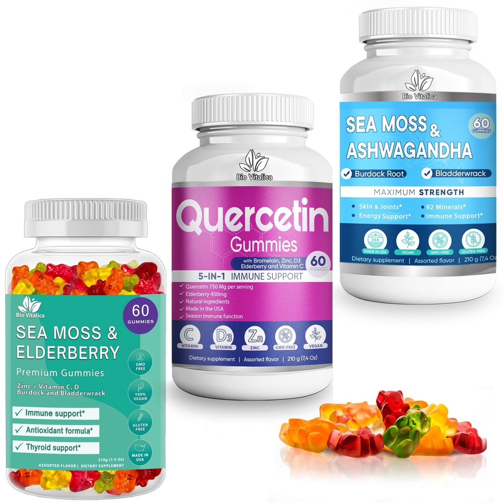 (Bundle) Sea Moss Elderberry & Quercetin & Sea Moss Ashwagandha Gummies BioVitalica
