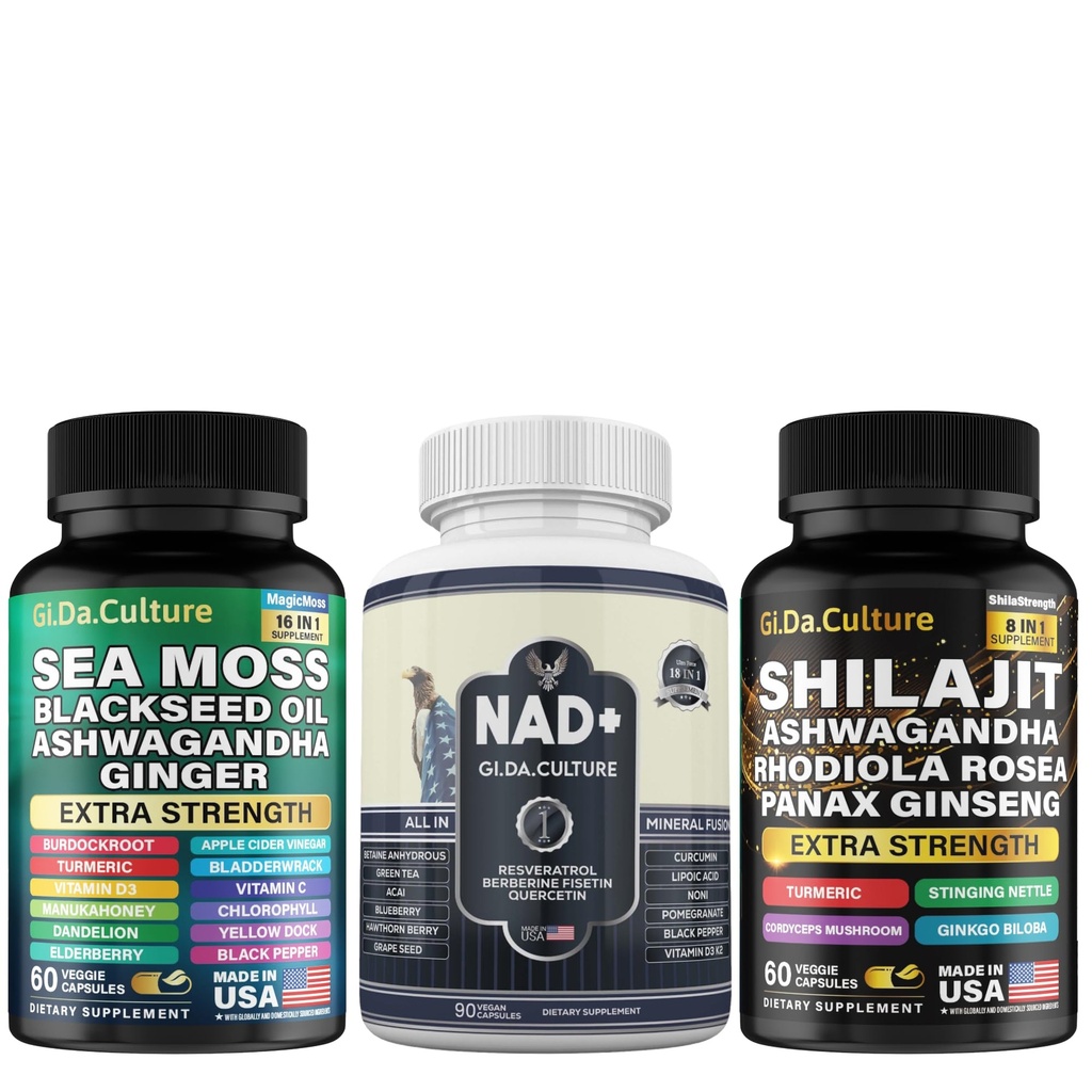 Sea Moss + Shilajit + NAD+ Capsules – Complete Cellular Health, Energy, Detox, Immunity & Vitality Stack – 92 Minerals, Fulvic Acid, Anti-Aging – Vegan Supplement