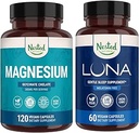Nested Naturals Luna Melatonin-Free Sleep Aid & Magnesium Glycinate Chelate for Improved Sleep, Relaxation, & Recovery (180 Capsules)