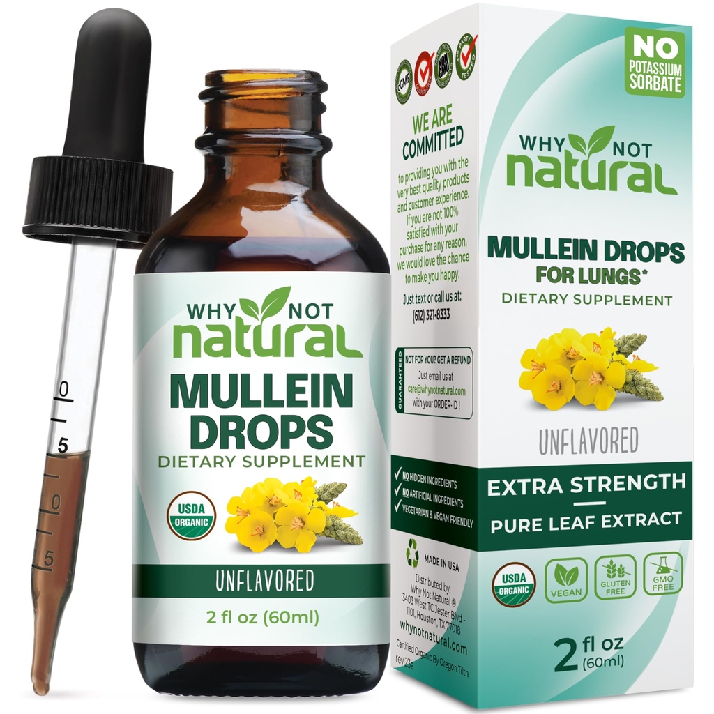 USDA Organic Mullein Drops for Lungs - Leaf Extract Tincture Supplement