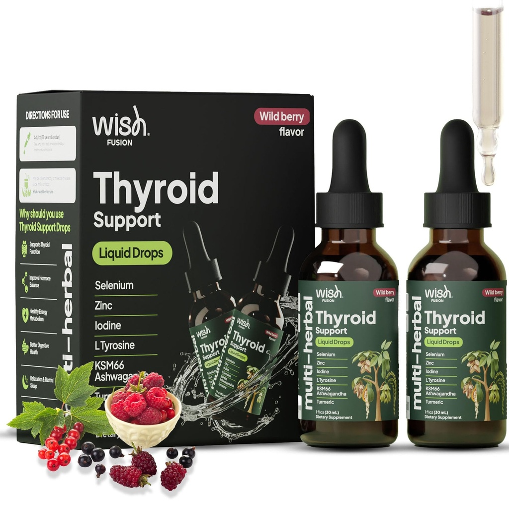 Thyroid Support Drops, 2 Pack Liquid Selenium & Iodine Drops with Ashwagandha, Zinc & Vitamin D3, Liquid Thyroid Support for Women & Men to Support Metabolism, Energy & Hormone Balance