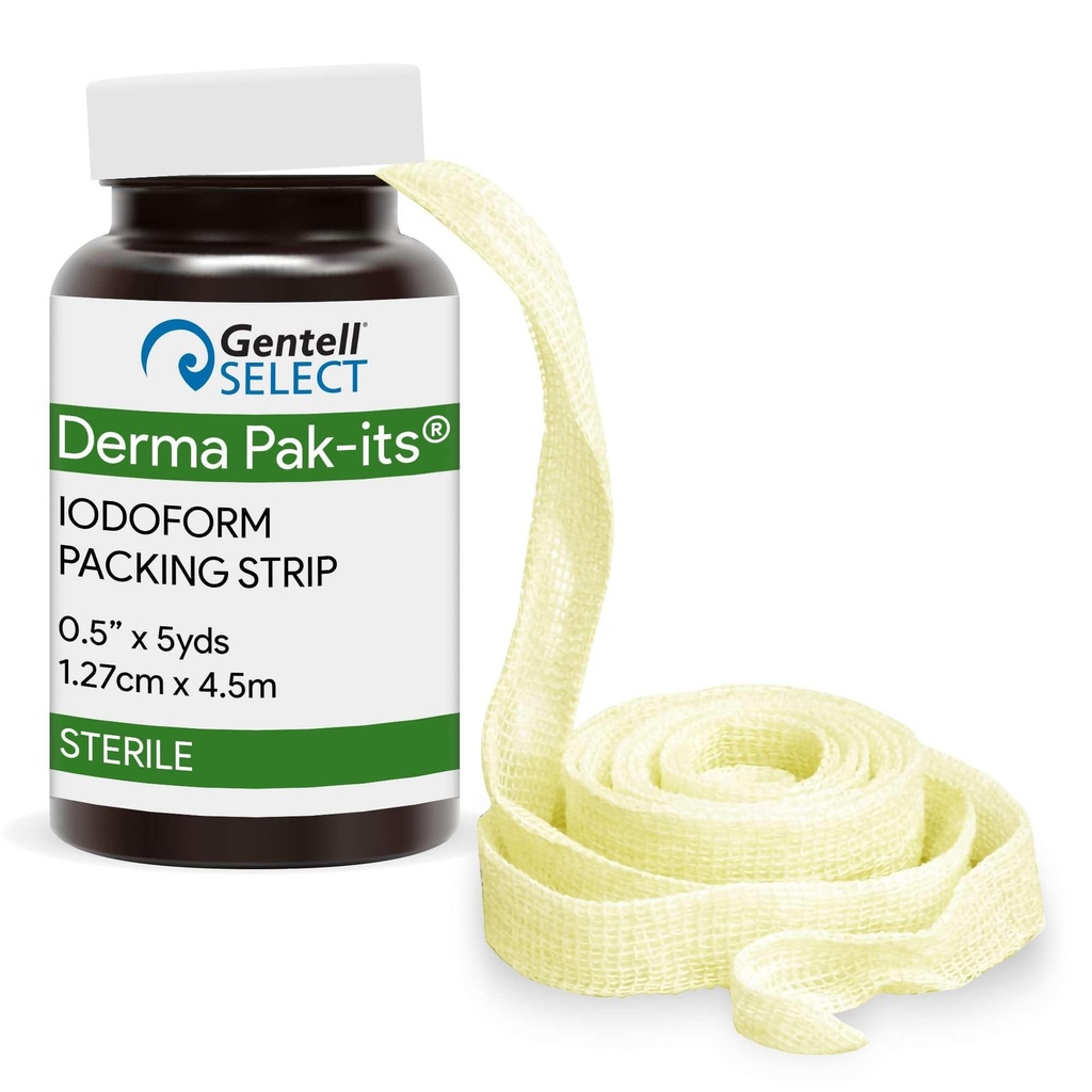 Pak Its Idoform Gauze Strips, 1 Count - .5" x 5yds of Sterile Cotton Strips with Iodine - Pre Cut Wound Packing Gauze - Good for Absorbing Wound Exudate