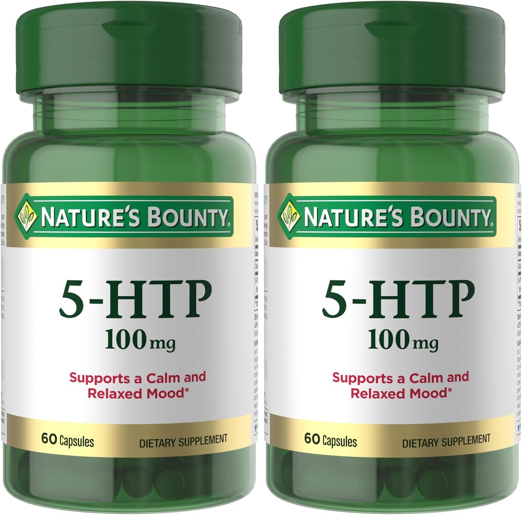 Nature's Bounty 5-HTP Pills and Dietary Supplement, Supports a Calm and Relaxed Mood, 100mg, 60 Capsules (Pack of 2)